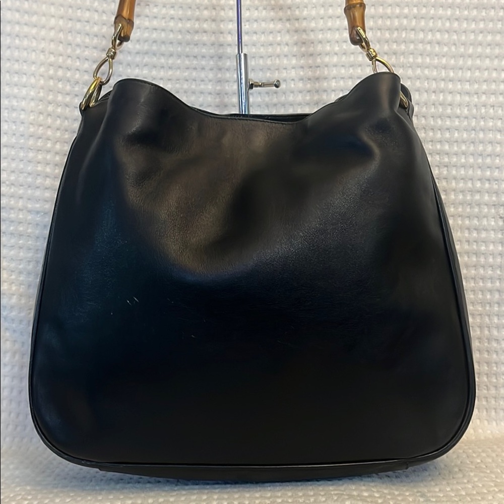 Gucci Black Leather Shoulder Bag with Bamboo Top Handle and Gold Hardware - Picture 3 of 16